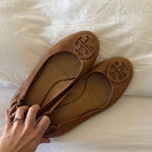 Tory Burch Reva Tan Leather Flats